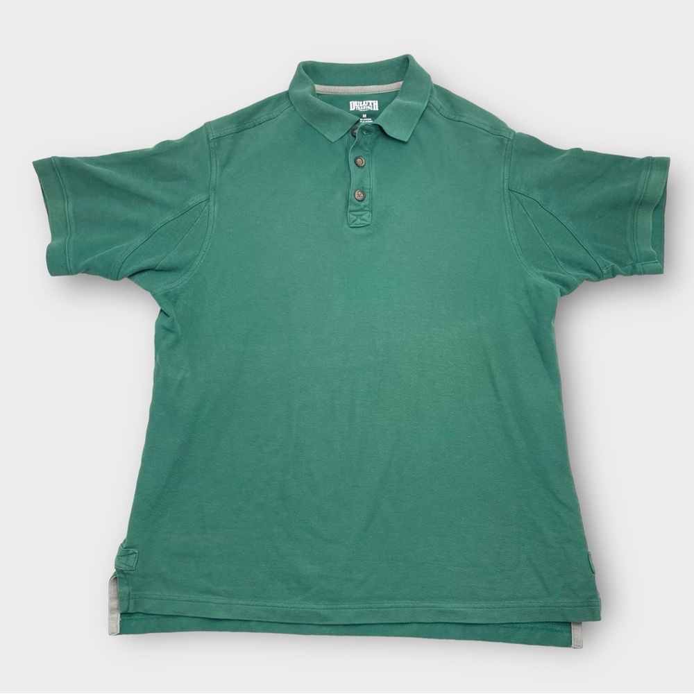 Duluth Trading Polo Shirt Mens Medium Short Sleeve Green Long Tail Cotton Heavy